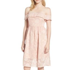 Cupcakes and Cashmere blush off the shoulder dress